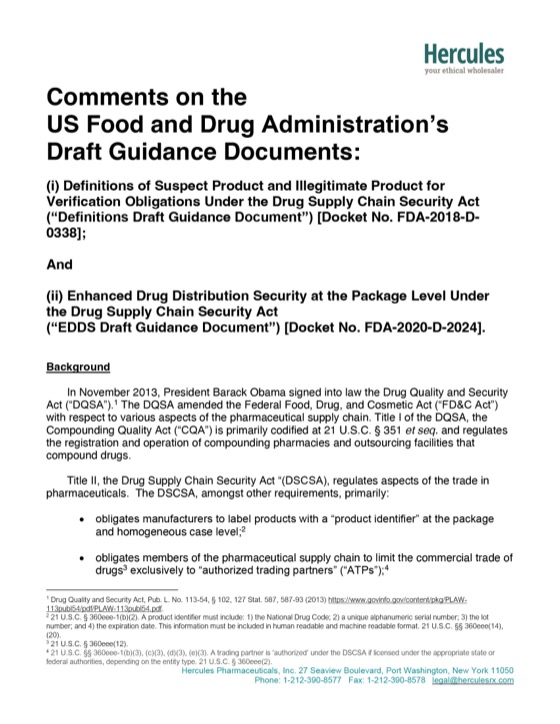 Comments on the US Food & Drug Administration’s Draft Guidance Documents
