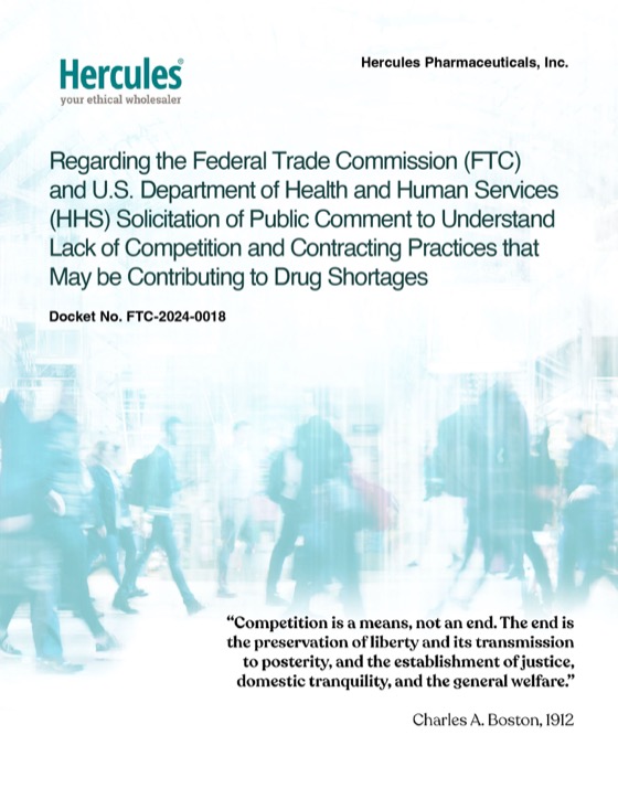 Hercules FTC / HHS Comment on Competition & Drug Shortages